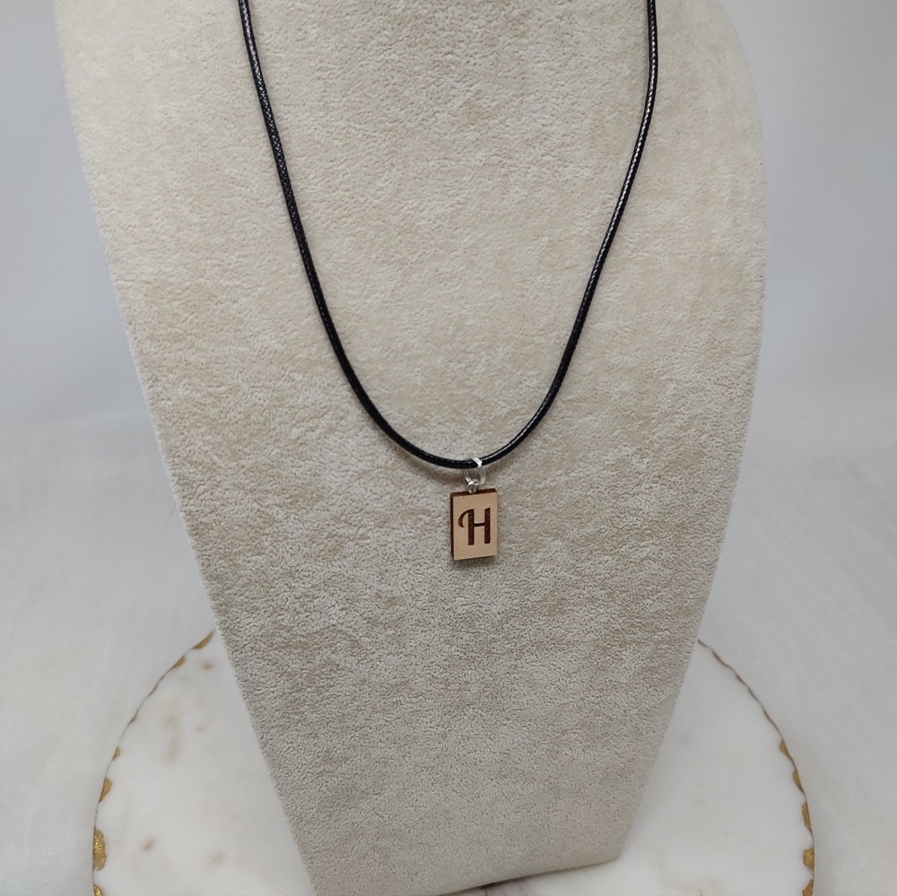 Handmade Brown And Black Basswood Letter H Pendant Necklace